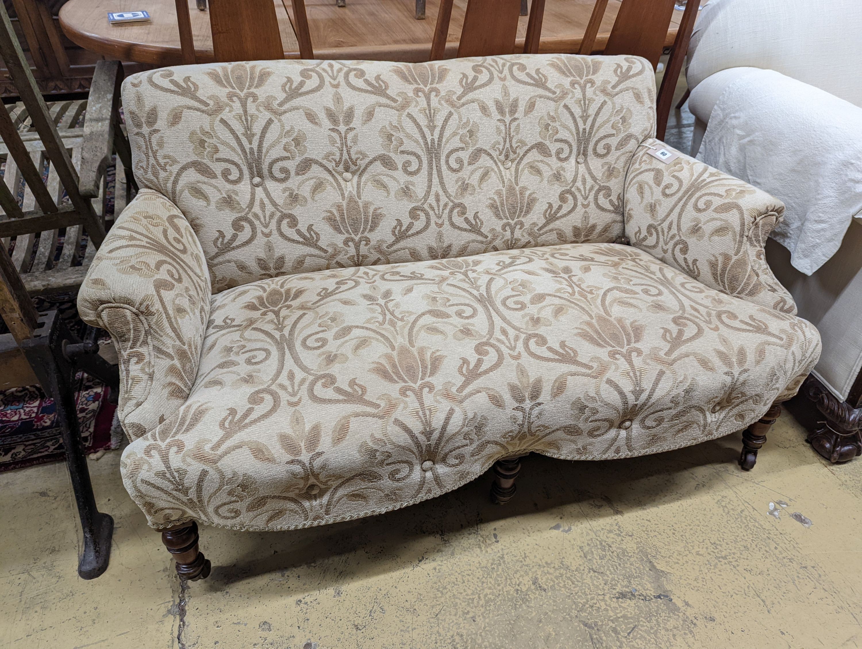 A 19th century settee, stamped Gillows. W-133cm, D-70cm, H-70cm.